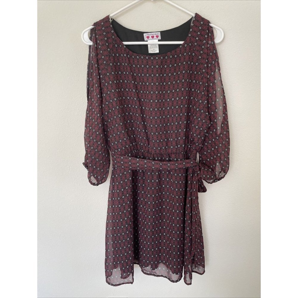 Three Pink Hearts Burgundy Chiffon Dress